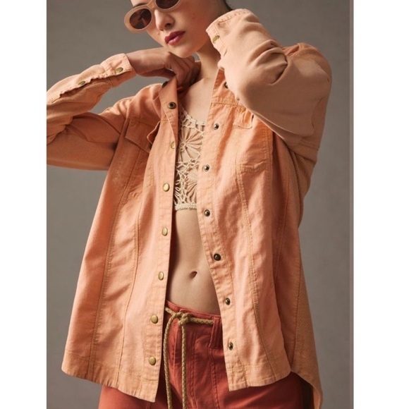 IRO Jackets & Blazers - Pilcro Anthropologie Jacket Distressed Terry Shacket Utility Peach